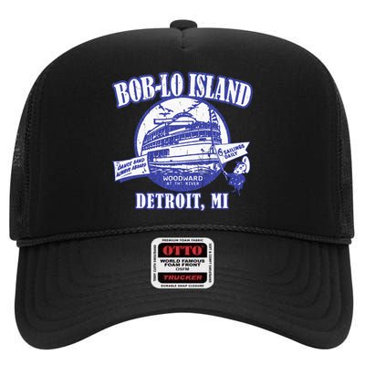 Boblo Island (Vintage Look) Detroit Michigan High Crown Mesh Back Trucker Hat