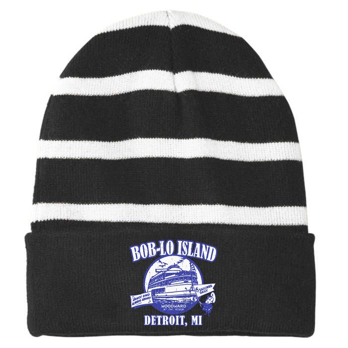 Boblo Island (Vintage Look) Detroit Michigan Striped Beanie with Solid Band