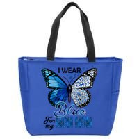 Butterfly I Wear Blue For Mom Mom Colon Cancer Awareness Gift Zip Tote Bag