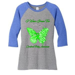 Butterfly I Wear Green For My Son Cerebral Palsy Warrior Gift Women's Tri-Blend 3/4-Sleeve Raglan Shirt