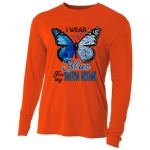 Butterfly I Wear Blue For Mom Mom Colon Cancer Awareness Gift Cooling Performance Long Sleeve Crew