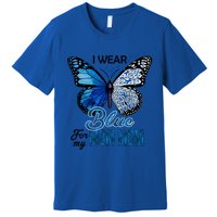 Butterfly I Wear Blue For Mom Mom Colon Cancer Awareness Gift Premium T-Shirt