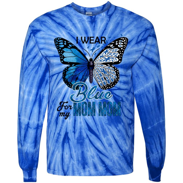 Butterfly I Wear Blue For Mom Mom Colon Cancer Awareness Gift Tie-Dye Long Sleeve Shirt