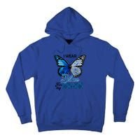 Butterfly I Wear Blue For Mom Mom Colon Cancer Awareness Gift Tall Hoodie