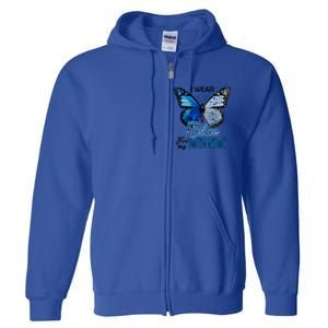 Butterfly I Wear Blue For Mom Mom Colon Cancer Awareness Gift Full Zip Hoodie