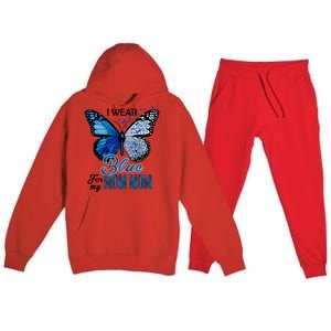 Butterfly I Wear Blue For Mom Mom Colon Cancer Awareness Gift Premium Hooded Sweatsuit Set