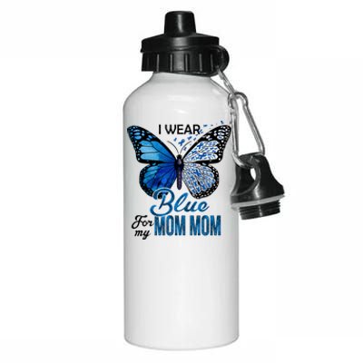 Butterfly I Wear Blue For Mom Mom Colon Cancer Awareness Gift Aluminum Water Bottle 