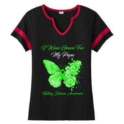 Butterfly I Wear Green For My Papa Ney Disease Awareness Gift Ladies Halftime Notch Neck Tee