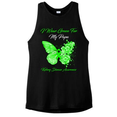 Butterfly I Wear Green For My Papa Ney Disease Awareness Gift Ladies PosiCharge Tri-Blend Wicking Tank