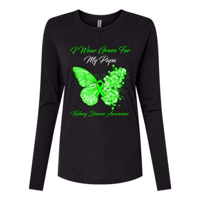 Butterfly I Wear Green For My Papa Ney Disease Awareness Gift Womens Cotton Relaxed Long Sleeve T-Shirt