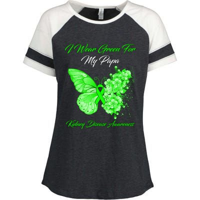 Butterfly I Wear Green For My Papa Ney Disease Awareness Gift Enza Ladies Jersey Colorblock Tee