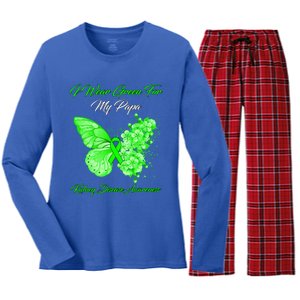 Butterfly I Wear Green For My Papa Ney Disease Awareness Gift Women's Long Sleeve Flannel Pajama Set 