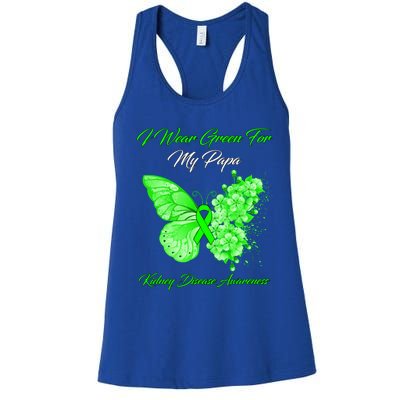 Butterfly I Wear Green For My Papa Ney Disease Awareness Gift Women's Racerback Tank