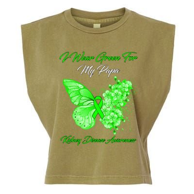 Butterfly I Wear Green For My Papa Ney Disease Awareness Gift Garment-Dyed Women's Muscle Tee