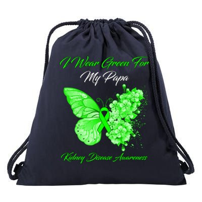 Butterfly I Wear Green For My Papa Ney Disease Awareness Gift Drawstring Bag