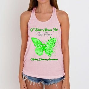 Butterfly I Wear Green For My Papa Ney Disease Awareness Gift Women's Knotted Racerback Tank