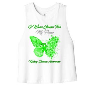 Butterfly I Wear Green For My Papa Ney Disease Awareness Gift Women's Racerback Cropped Tank