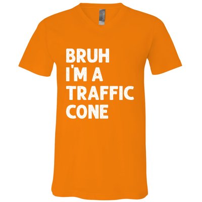 Bruh IM With A Traffic Cone Funny Adult Costume V-Neck T-Shirt