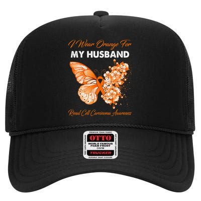 Butterfly I Wear Orange For My Husband Renal Cell Carcinoma High Crown Mesh Back Trucker Hat