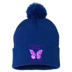 Butterfly I Wear Purple For My Mama Pancreatic Cancer Gift Pom Pom 12in Knit Beanie