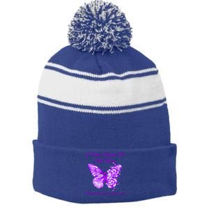 Butterfly I Wear Purple For My Mama Pancreatic Cancer Gift Stripe Pom Pom Beanie