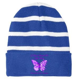 Butterfly I Wear Purple For My Mama Pancreatic Cancer Gift Striped Beanie with Solid Band