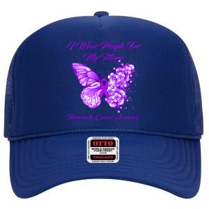 Butterfly I Wear Purple For My Mama Pancreatic Cancer Gift High Crown Mesh Back Trucker Hat