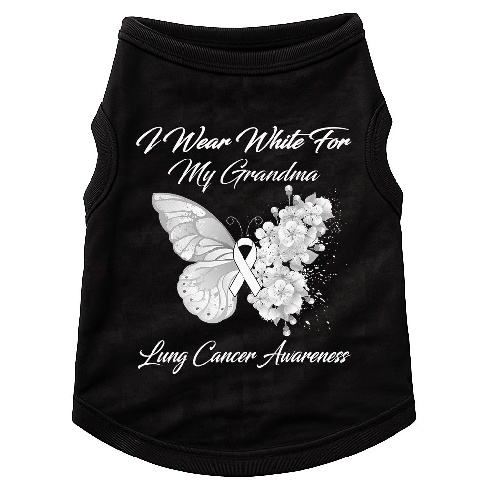 Butterfly I Wear White For My Grandma Lung Cancer Awareness Doggie Tank