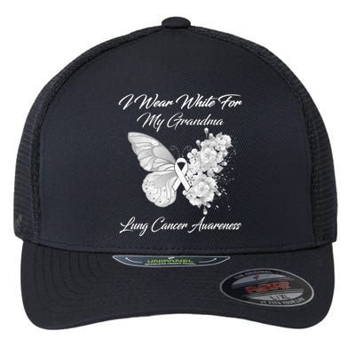 Butterfly I Wear White For My Grandma Lung Cancer Awareness Flexfit Unipanel Trucker Cap