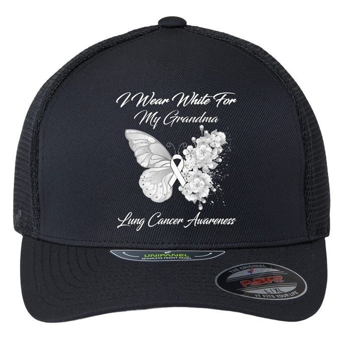 Butterfly I Wear White For My Grandma Lung Cancer Awareness Flexfit Unipanel Trucker Cap