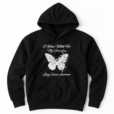 Butterfly I Wear White For My Grandma Lung Cancer Awareness Hoodie