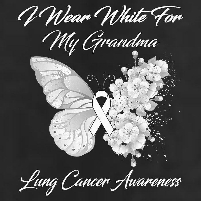 Butterfly I Wear White For My Grandma Lung Cancer Awareness Beanie