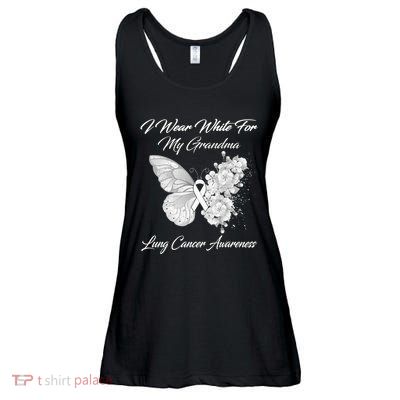 Butterfly I Wear White For My Grandma Lung Cancer Awareness Ladies Essential Flowy Tank
