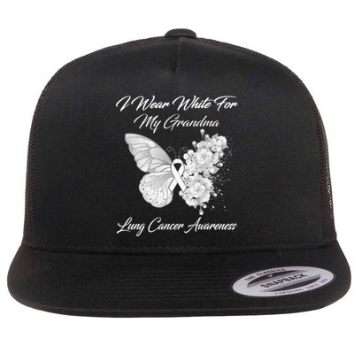 Butterfly I Wear White For My Grandma Lung Cancer Awareness Flat Bill Trucker Hat