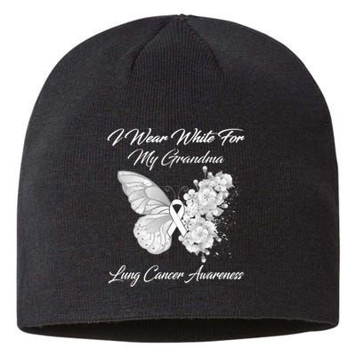 Butterfly I Wear White For My Grandma Lung Cancer Awareness Sustainable Beanie