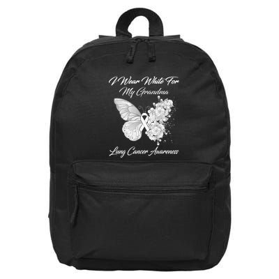 Butterfly I Wear White For My Grandma Lung Cancer Awareness 16 in Basic Backpack