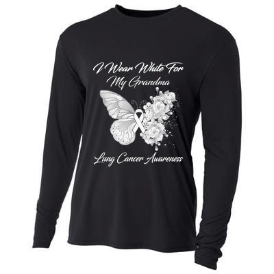 Butterfly I Wear White For My Grandma Lung Cancer Awareness Cooling Performance Long Sleeve Crew