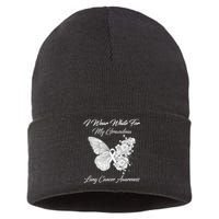 Butterfly I Wear White For My Grandma Lung Cancer Awareness Sustainable Knit Beanie