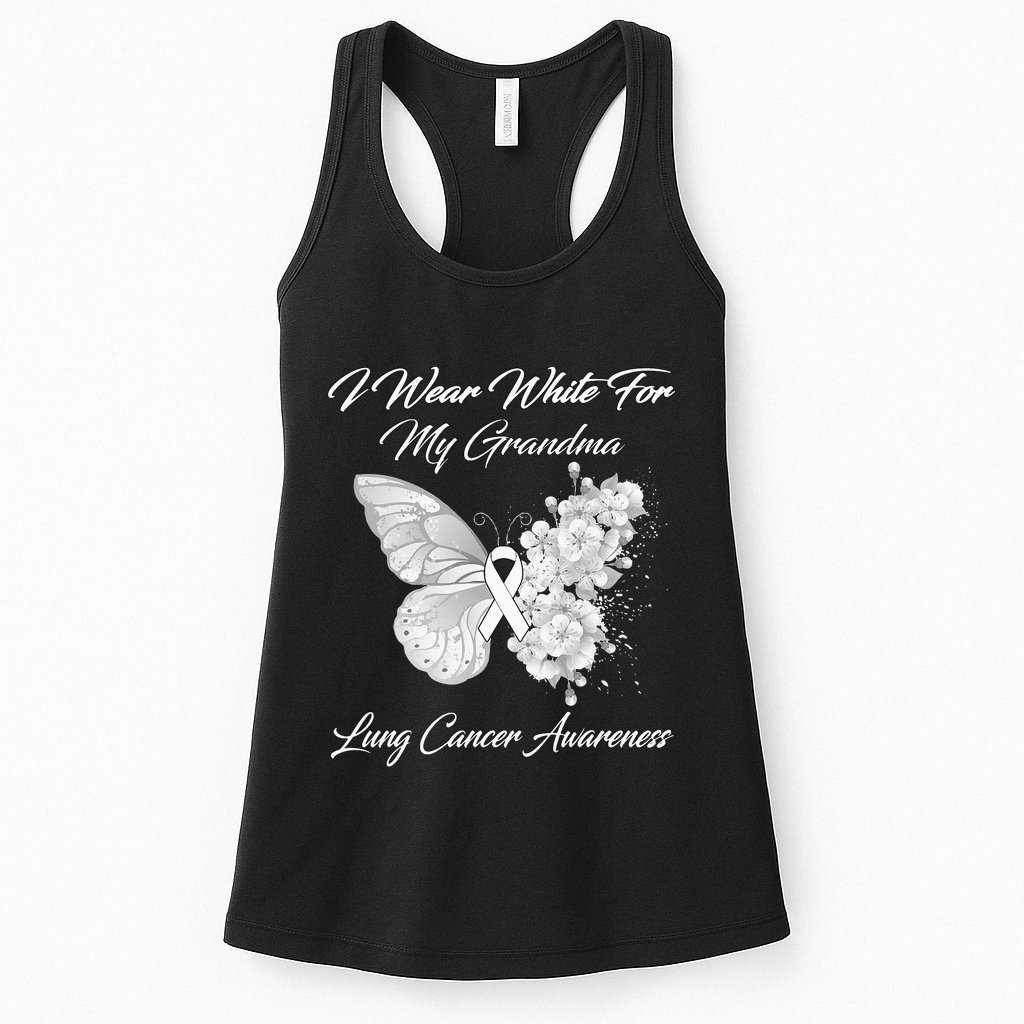 Butterfly I Wear White For My Grandma Lung Cancer Awareness Womens Tank Top