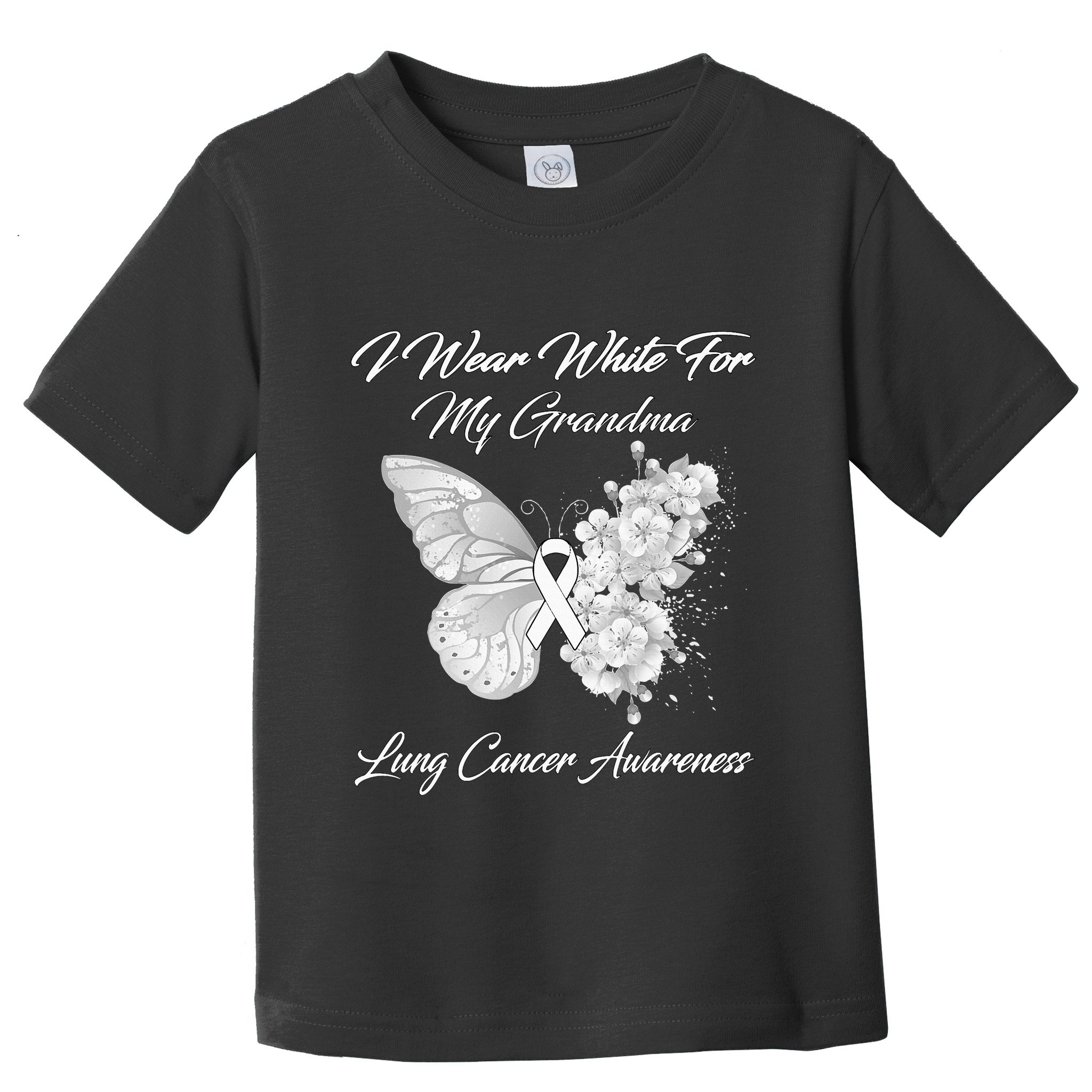 Butterfly I Wear White For My Grandma Lung Cancer Awareness Toddler T-Shirt