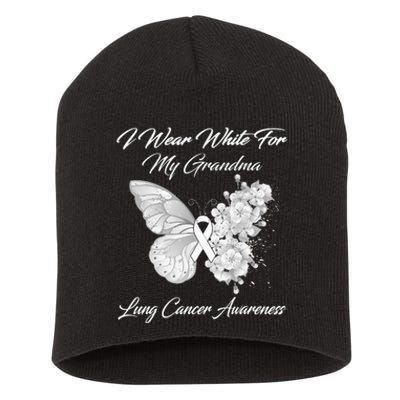 Butterfly I Wear White For My Grandma Lung Cancer Awareness Short Acrylic Beanie