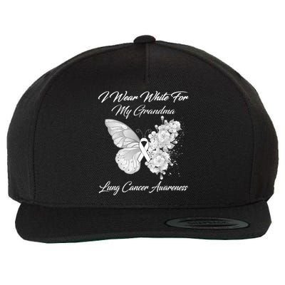 Butterfly I Wear White For My Grandma Lung Cancer Awareness Wool Snapback Cap