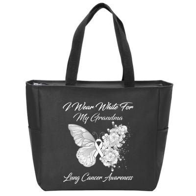 Butterfly I Wear White For My Grandma Lung Cancer Awareness Zip Tote Bag