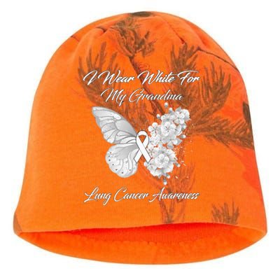 Butterfly I Wear White For My Grandma Lung Cancer Awareness Kati - Camo Knit Beanie