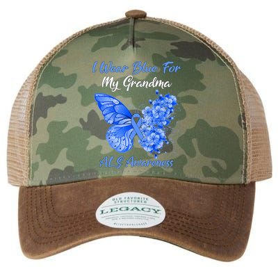 Butterfly I Wear Blue For My Grandma ALS Awareness Legacy Tie Dye Trucker Hat