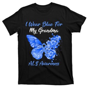 Butterfly I Wear Blue For My Grandma ALS Awareness T-Shirt