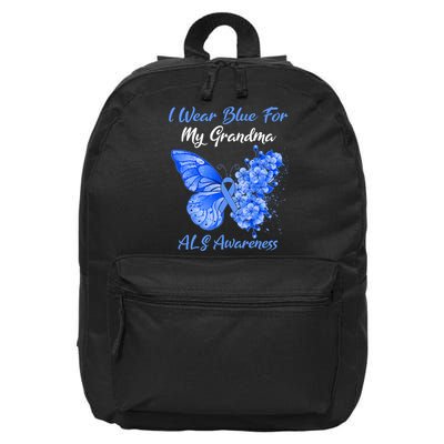 Butterfly I Wear Blue For My Grandma ALS Awareness 16 in Basic Backpack