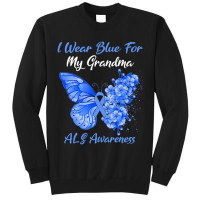 Butterfly I Wear Blue For My Grandma ALS Awareness Tall Sweatshirt