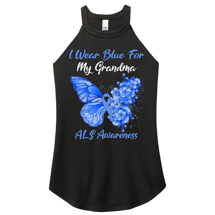 Butterfly I Wear Blue For My Grandma ALS Awareness Women's Perfect Tri Rocker Tank