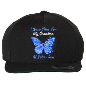 Butterfly I Wear Blue For My Grandma ALS Awareness Wool Snapback Cap